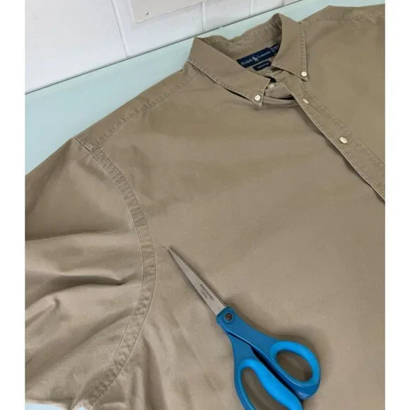 Polo Ralph Lauren Shirt Mens 4XLT Big & Tall Khaki Tan Short Sleeve Button Down - Picture 5 of 8